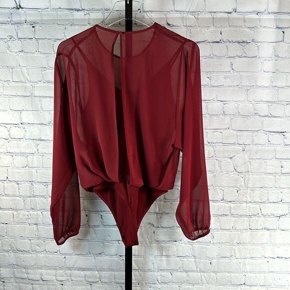 Express Burgundy Chiffon Bodysuit Size XS - Picture 3 of 7